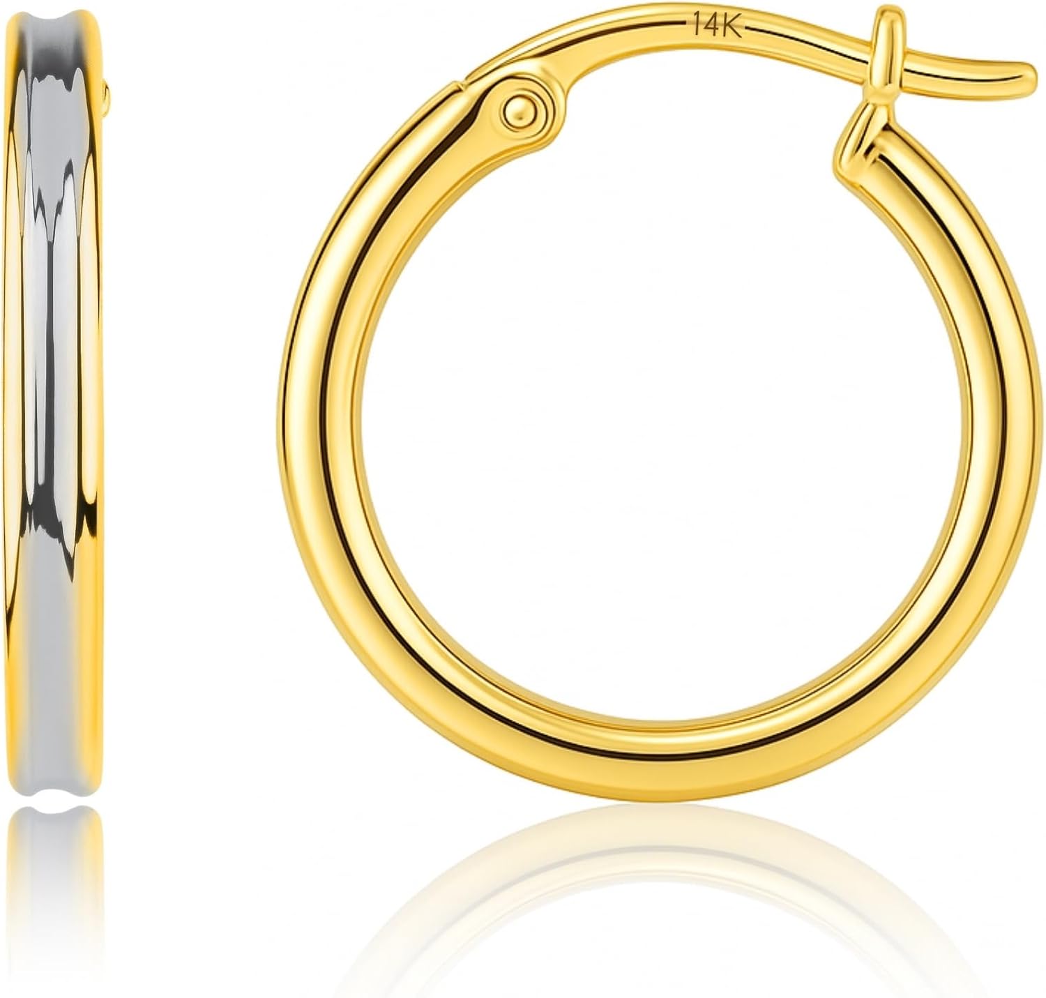 14k Two-Tone Hoops in White & Yellow Gold | Hypoallergenic Solid Gold Hoop Earrings for Women | Anti-Tarnishing Real Gold Hoops with Secure Clasps by MAX + STONE