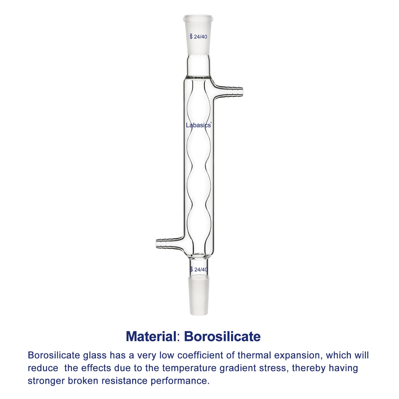 Labasics Borosilikat Glas Allihn Kondensator mit 24/40 Gelenk und 200mm Jacke Länge, Lab Glas Kondensator Glass Allihn Condenser