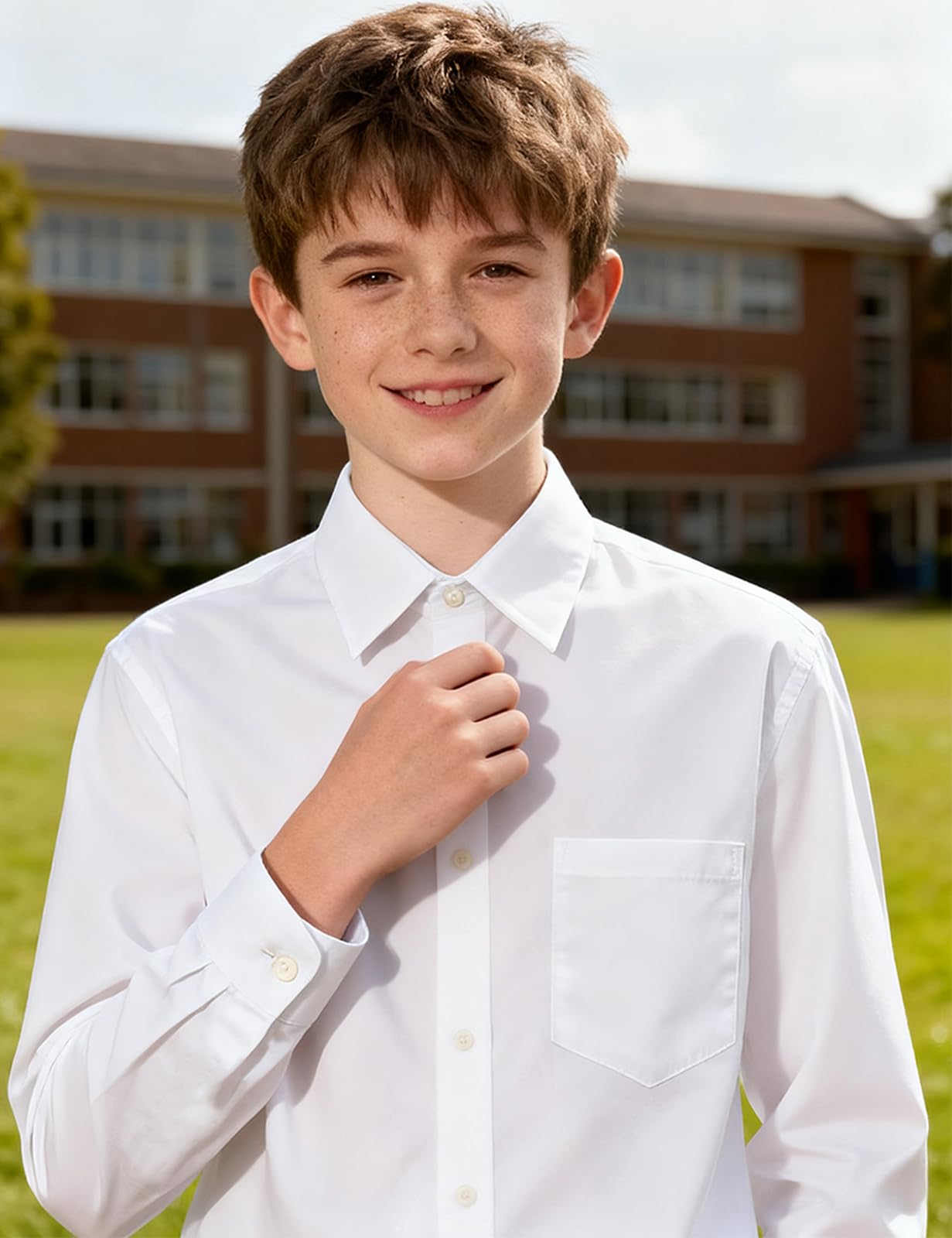 mintgreen Jungen Baumwollhemden Kinder Langärmelige, Solide Button Down Oberteile, 128-164