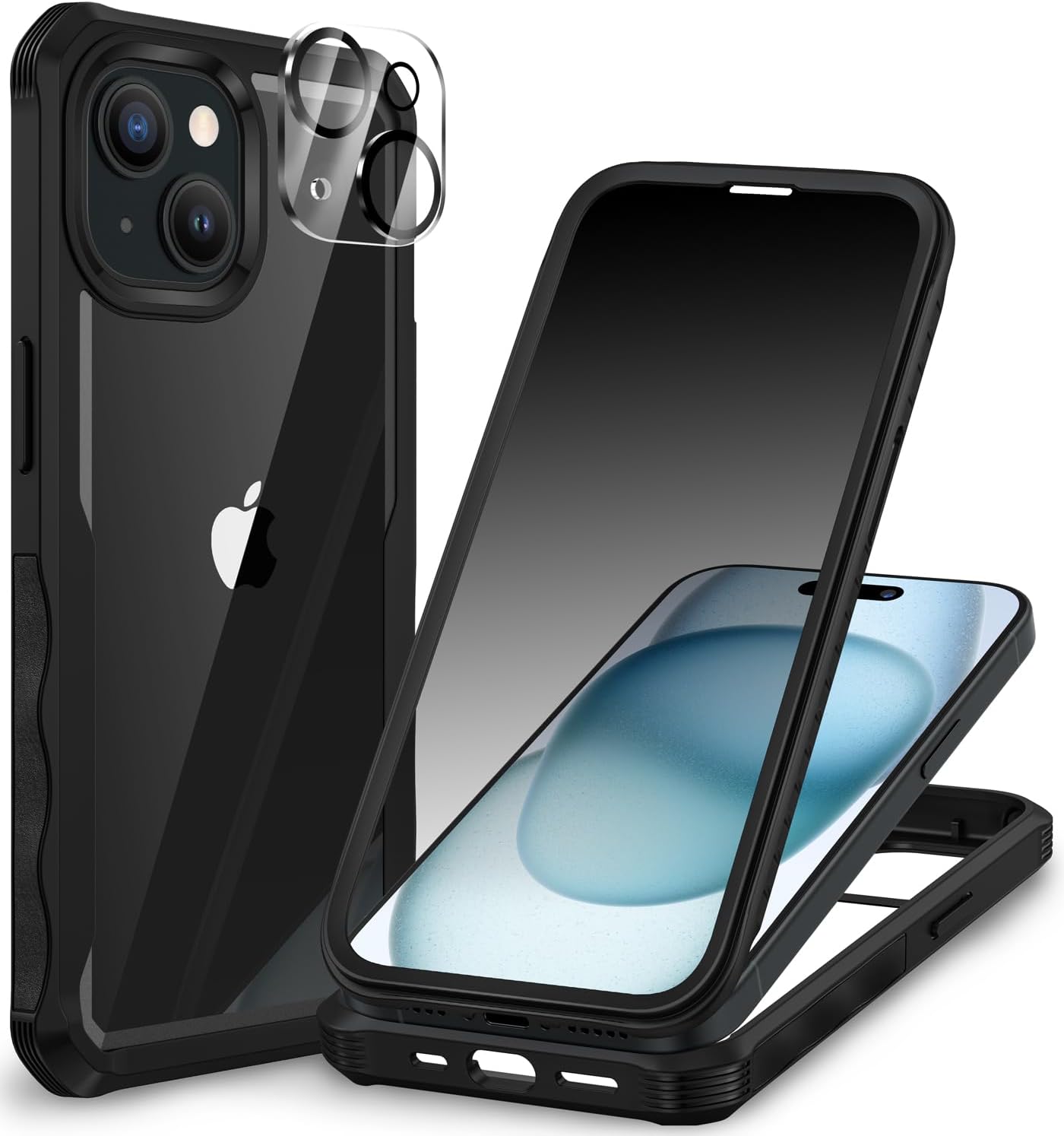 CENHUFO for iPhone 15 Plus Case, Privacy Phone Cover with Built-in Anti Peep Tempered Glass Privacy Screen Protector and Camera Protective, Full Body Shockproof Anti Spy Clear Double Bumper -Black iPhone 15 Plus Black