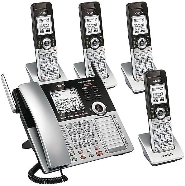 VTech Small Business System 80-0328-00 4-Line Cordless Phone, Silver/Black