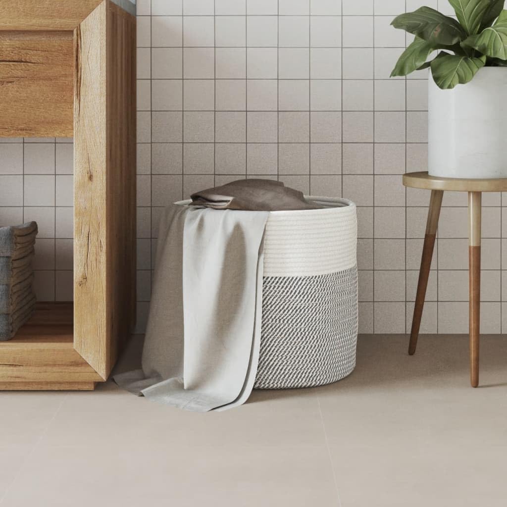 Aufbewahrungskorb Grau und Weiß Baumwolle Ø40x35 cm geflochten, vielseitiger Flechtkorb für Wohnzimmer Kinderzimmer Badezimmer, skandinavisch rustikal Boho Naturstil