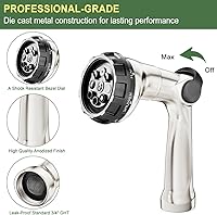 Vista 3 de FANHAO Professional Heavy Duty Garden Hose Nozzle, 100% Metal Thumb Control Water Hose Sprayer with 8 Spray Patterns, High Pressure Water Nozzle for