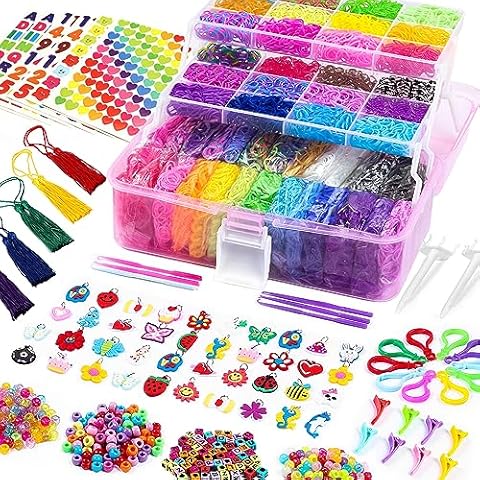 FUNZBO Rubber Band Bracelet Kit - 18000+ Loom Bracelet Kit, 32 Colors Loom Bands for Bracelets Making Kit, Rubberband Bracelets Kit Toy for Toddlers Girls Christmas Birthday Gift Cover