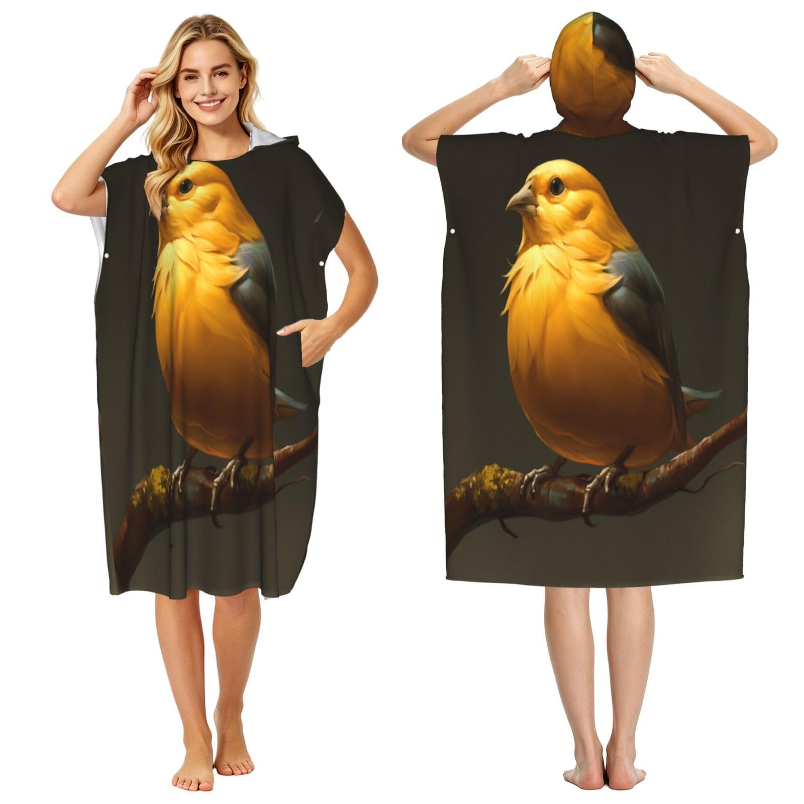 KLGRTJHK Birds On Tree Branches Adult Hooded Beach Poncho Towel 43"X35"