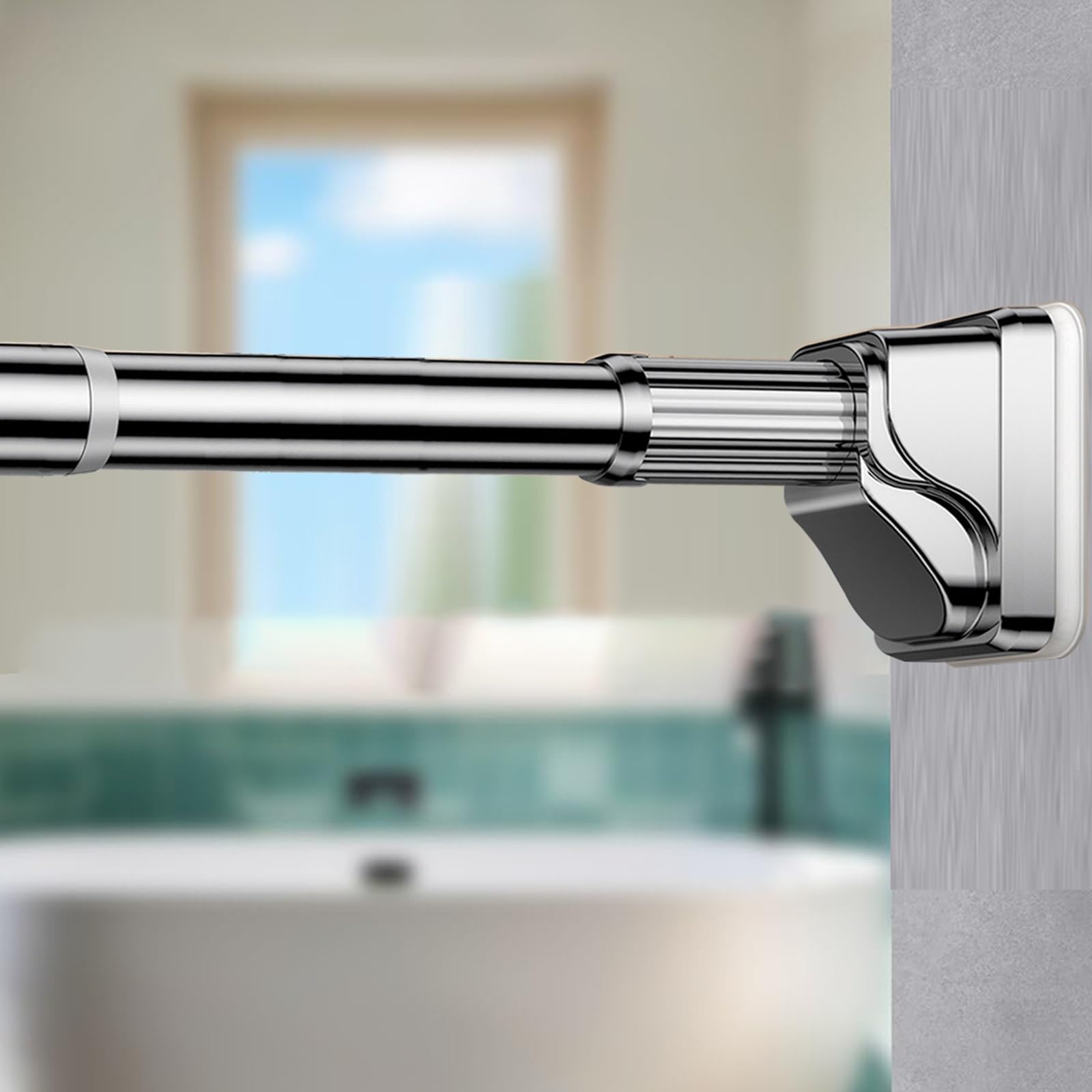 Asta telescopica regolabile, 40-490 cm, senza foratura, antiscivolo, diametro 32 mm, per finestre e armadi del bagno (acciaio inossidabile, 330-400 cm)