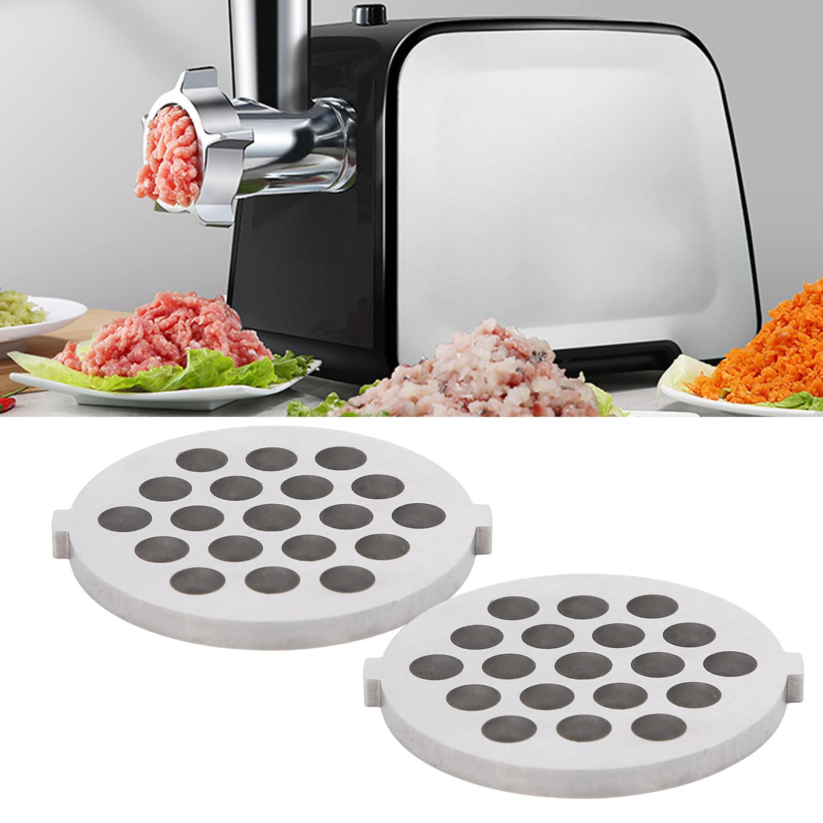 2 piezas de placa para picar carne, de acero inoxidable, discos reemplazables para moler carne de acero inoxidable, discos de picadora, cuchillas de placa de agujero redondo para amoladora tipo 5# B 4
