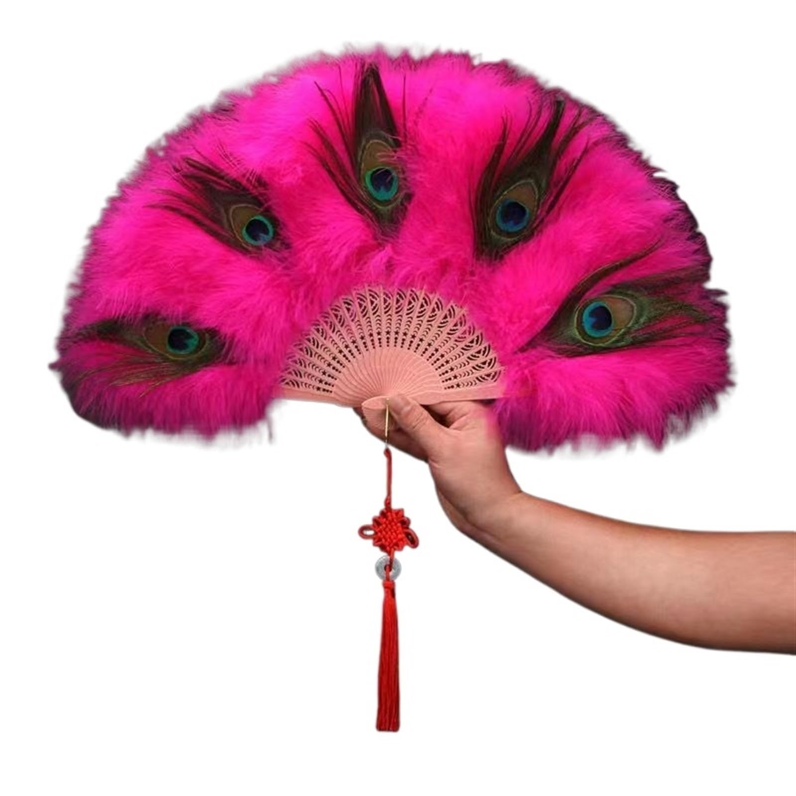 Éventail à main en plumes de marabout d'autruche de haute qualité rose