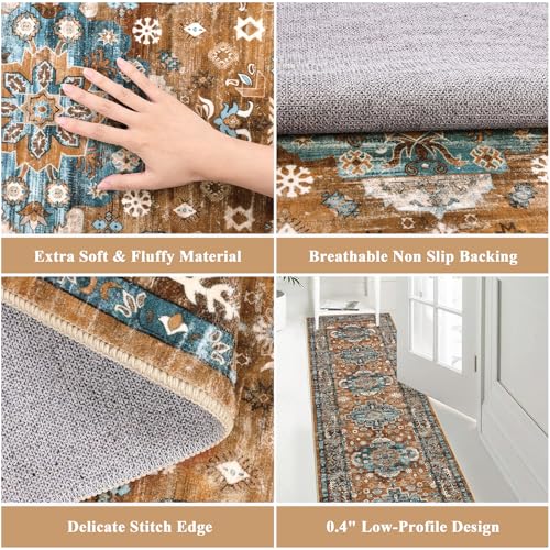 Pauwer Boho Hallway Runner Rug 2x8 Washable Entryway Area Rugs Non Slip Farmhouse Vintage Floor Mat Carpet Runner for Hallways Laundry Room Kitchen Bathroom Bedroom