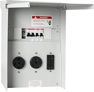 Temporary Power Outlet Panel, Circuit Breaker Panel with a 20, 30, and 50 Amp Receptacle Enclosed Weatherproof Outdoor Outlet Box
