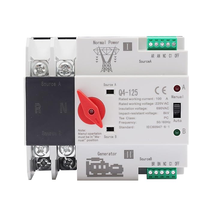 Buy 2P 100A Dual Power Automatic Transfer Switch ATS 220V DIN Rail