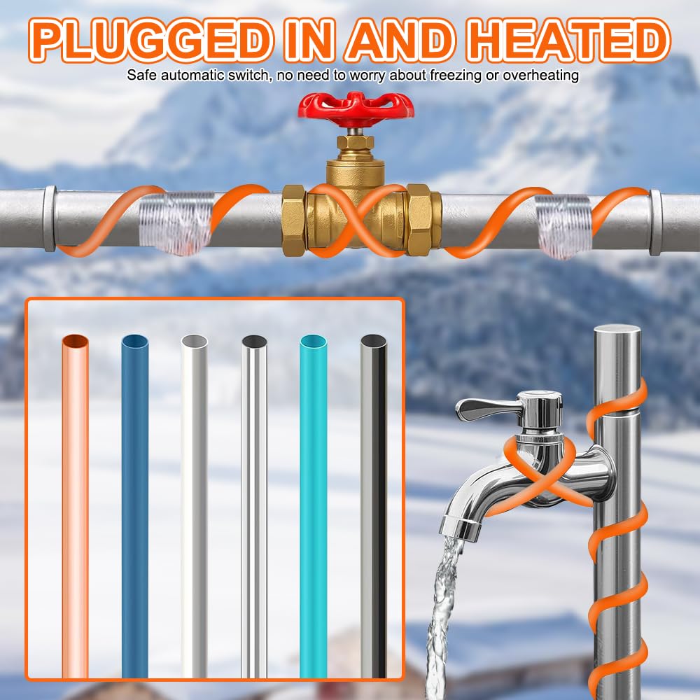 Câble Chauffant Antigel avec Thermostat, 2M, 25 W/M, 220V Cable Chauffant Antigel, pour Les Abreuvoirs pour Animaux, l'Arrosage des Plantes et pour la Protection des Canalisations Domestiques