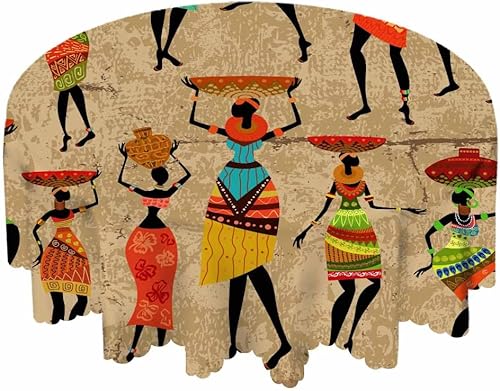 Miniatura 5 de Yibeas Mantel redondo de mujer africana, mantel redondo de mujer africana con estilo grunge, para decoración de comedor, cocina, manteles redondos