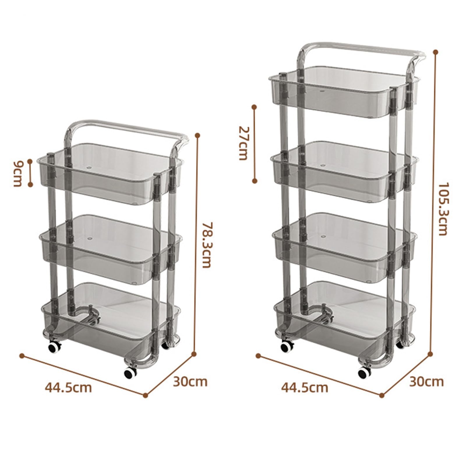 SDdPulse Carrello portaoggetti multifunzione con ruote bloccabili, per cucina, bagno, casa e ufficio, scaffale mobile per una facile organizzazione, 4 ripiani, trasparente, 4 ripiani