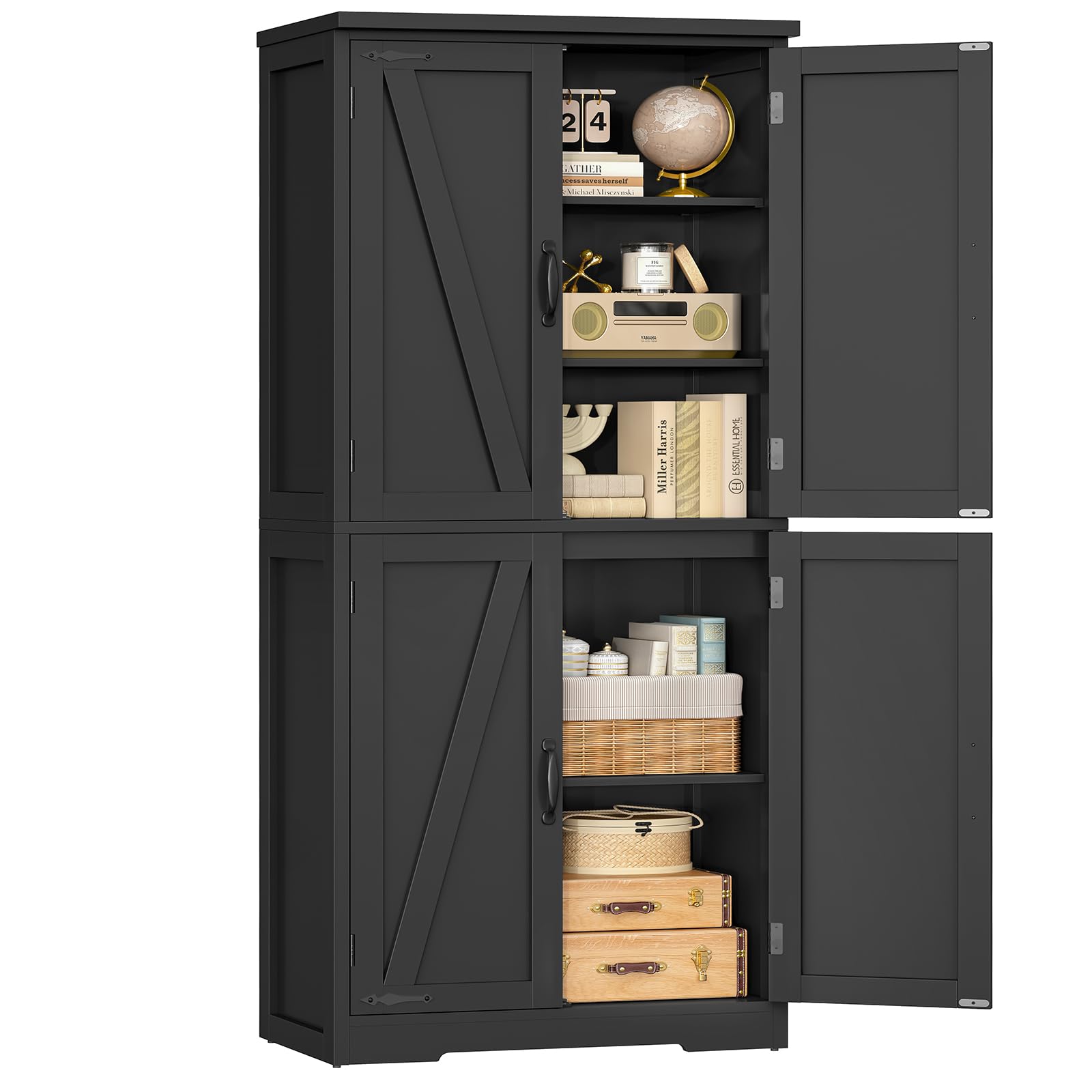 58.5" H Storage Cabinet, Farmhouse Kitchen Pantry Cabinet with 4 Doors
