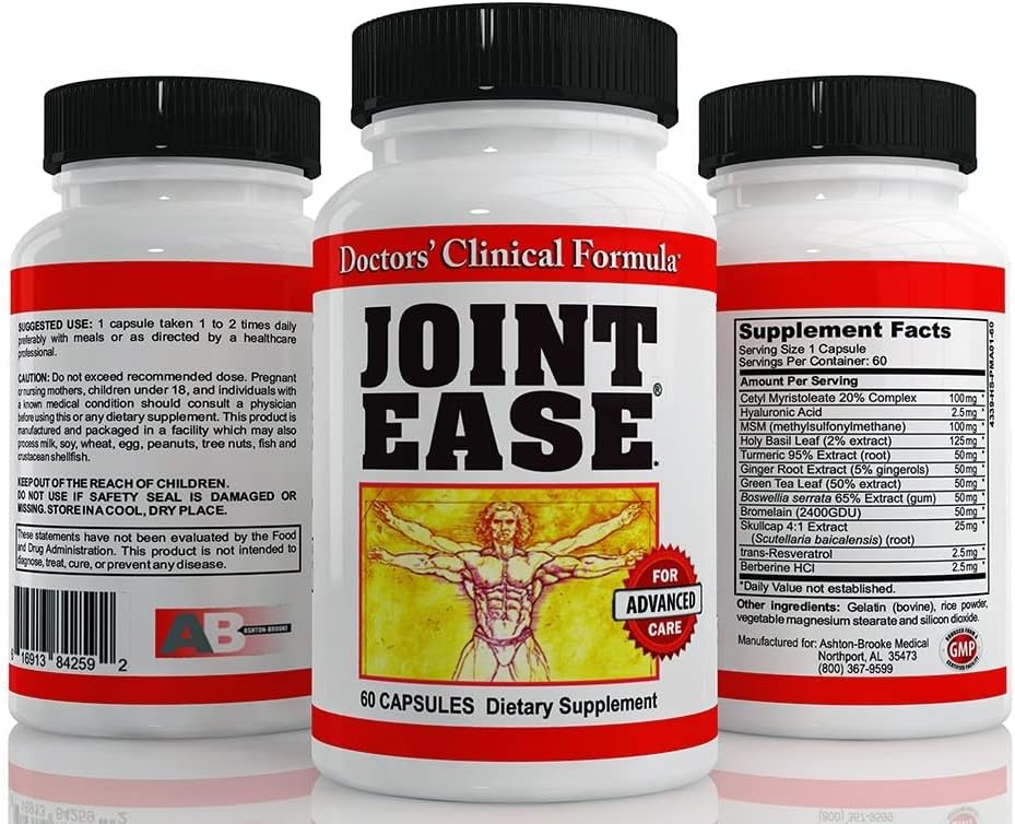 Joint Ease Doctors’ Clinical Formula-Advanced Joint Care with CMO, HA, MSM, Turmeric, Boswellin, Bromelain, Skull Cap, Holy Basil, Ginger Root, Trans-Resveratrol & Berberine.- 3 btls 180 Caps Total