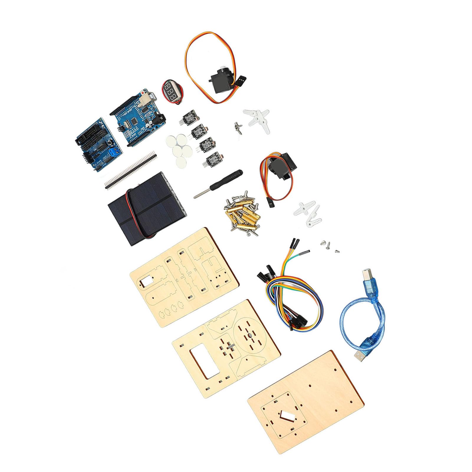 SEAFRONT Kit Electrónico de Seguimiento Solar ABS y Madera Maciza Stem Juego de Experimentos Científicos de Aprendizaje con 2 Servos 4 Sensores de Luz para Niños Adolescentes Asamblea en Casa y