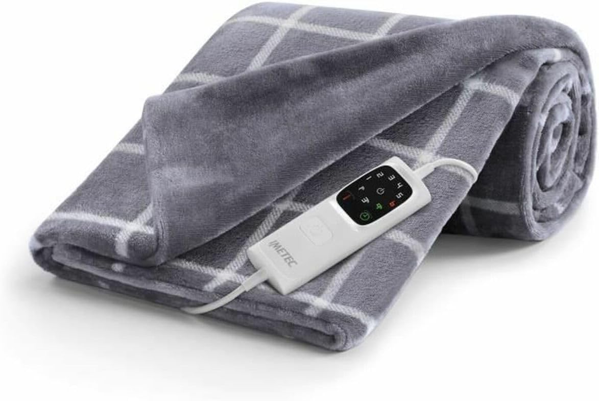 Imetec CaldoPlaid Velvet Square Plaid Ogrzewany, Miękki Koc Elektryczny 150x95 cm, Niskie Zużycie Technologii, Urządzenie Bezpieczeństwa, Szybkie Ogrzewanie, 6 Temperatur, Zmywalny