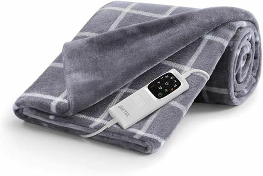 Imetec Adapto Velvet Square Plaid Riscaldabile, 150 x 95 cm, Tessuto Vellutato e Setoso, Tecnologia Adapto, Dispositivo di Sicurezza, Rapido Riscaldamento, 6 Temperature, Lavabile in Lavatrice