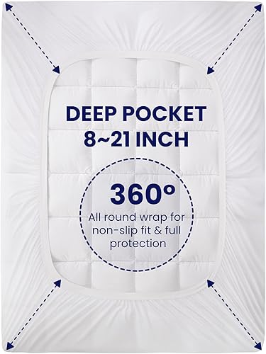 Miniatura 6 de Sleep Zone - Cubrecolchón de algodón tamaño queen, suave y esponjoso, lavable a máquina, se adapta a bolsillos de 8 a 21 pulgadas de profundidad,