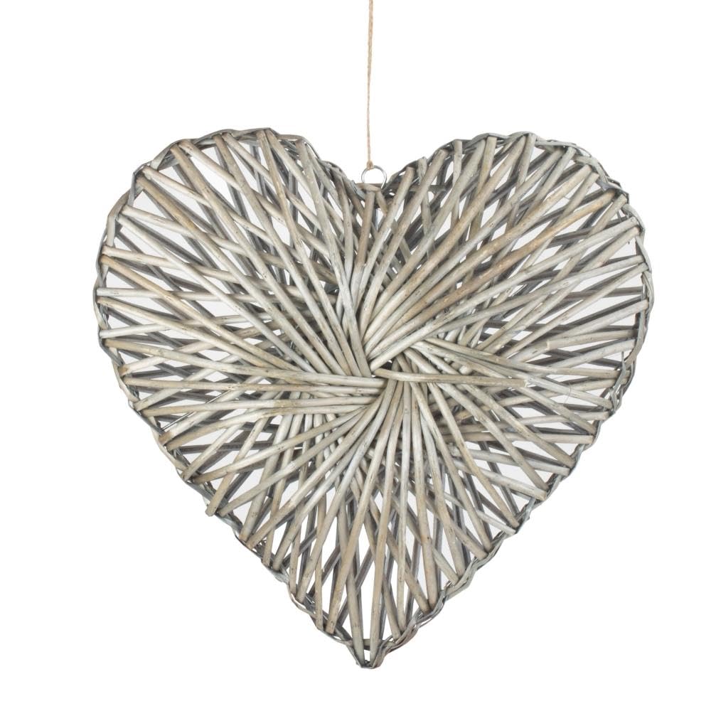 Wicker Heart Wreath - Grey Wash Finish - Red Hamper