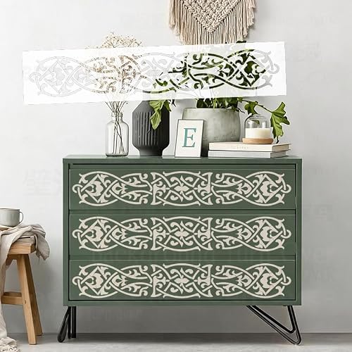 120cm Celtic Interlace Symmetrical Scrollwork Ornamental Band Knotwork Border Stencils Wall Extra Custom Large Giant Dimensional Plaster Mural S696