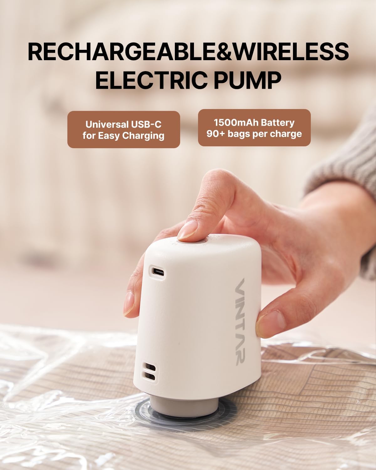 Travel Vacuum Seal Bags for Clothing with Rechargeable Cordless Pump, VINTAR 16 Pack (4J+4L+4M+4S) Carry-on Size Space Saver Vacuum Storage Bags, Compression Packing Bags for Luggage and Suitcase