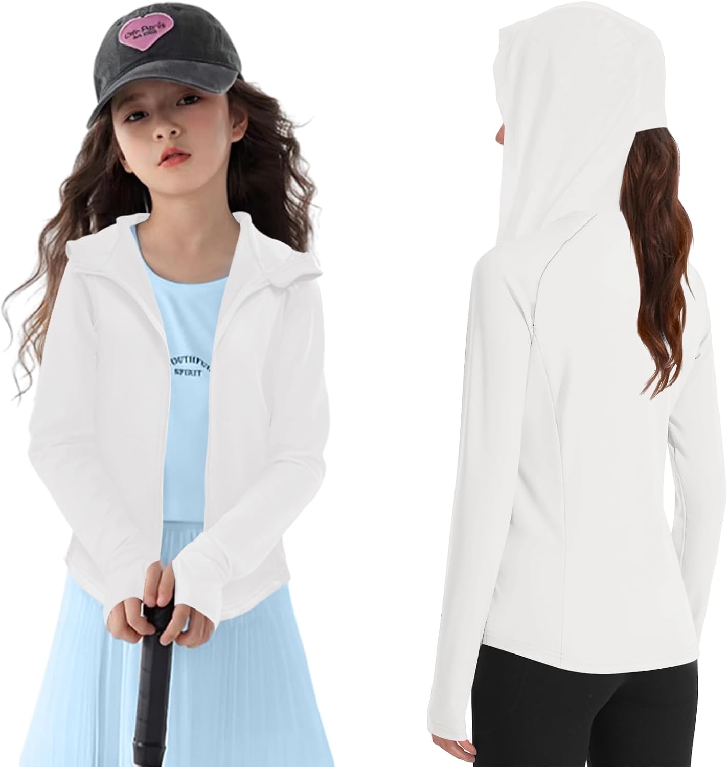 Girls Lightweight Jacket Long Sleeve Zip Up Athletic Hoodie Top UPF50+ Fishing Hiking Sun Protection Outwear