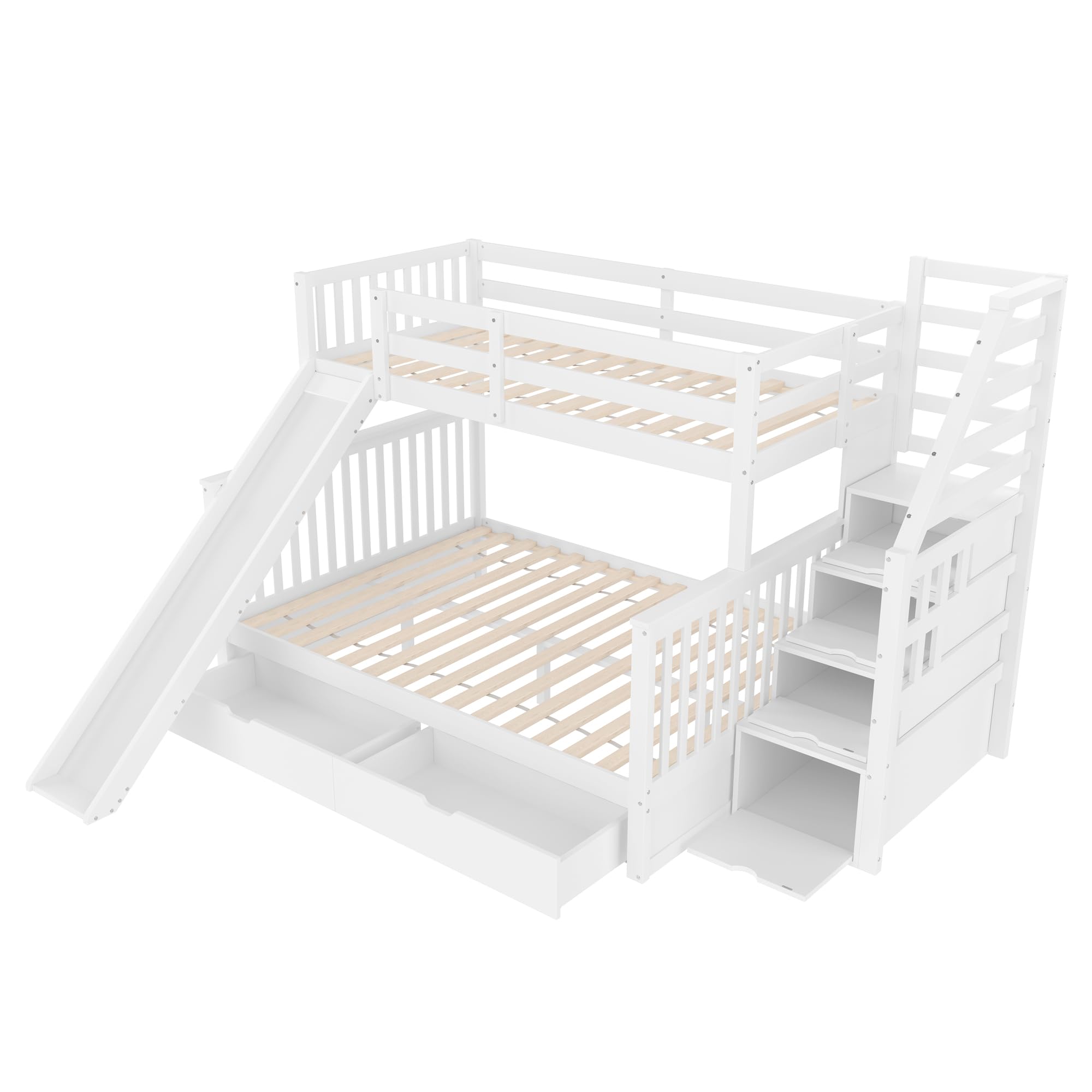 Moimhear Litera infantil con cajones, espacio de almacenamiento y tobogán, 90 x 200 cm y 140 x 200 cm, color blanco (WX000308AAK)