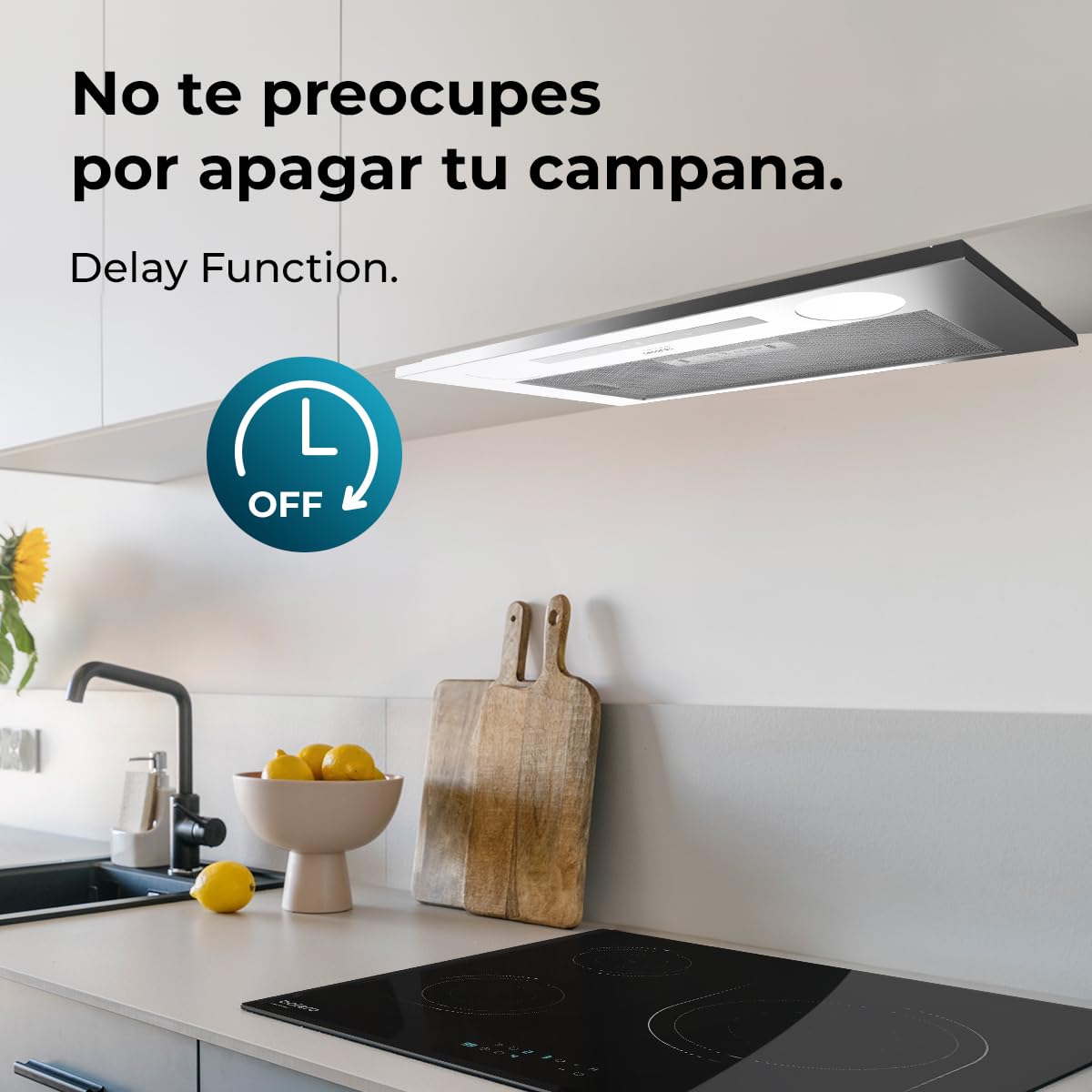 Cecotec Hotte Aspirante 75cm Bolero Flux IT 755500 Inox A++. Moteur 70W, 3 Niveaux de Puissance, Faible consommation, Finition inox, Puissance 550m³/h, Tactile, Booster, Lumière et Filtre à charbon