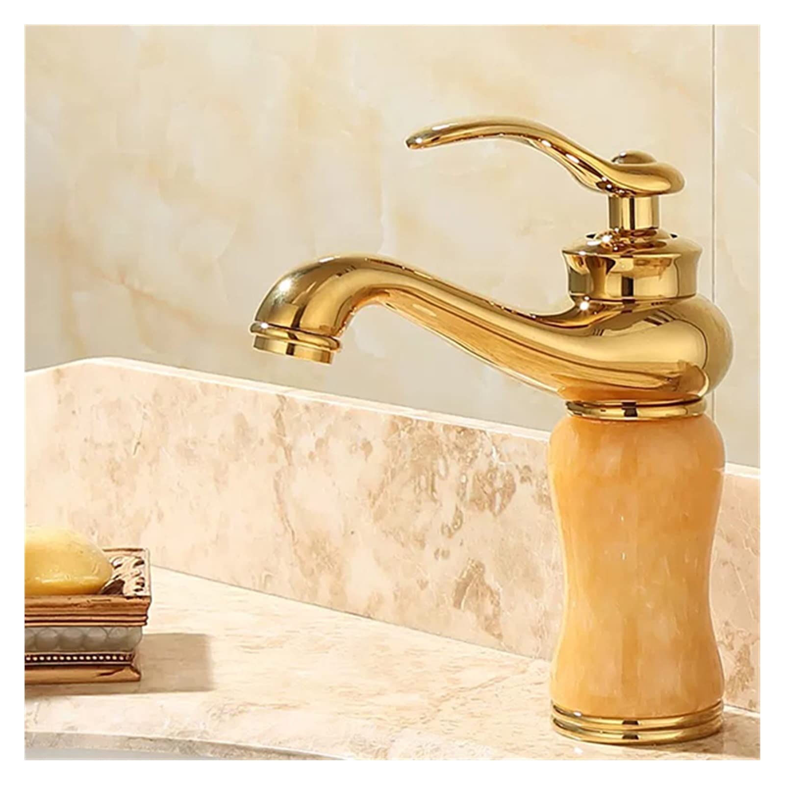 Bathroom Faucet Brass and Jade Faucet Bathroom Basin Faucet Sink Mixer Tap Gold Sink Faucet Bath Basin Sink Faucet Easy to Install(Rosso)