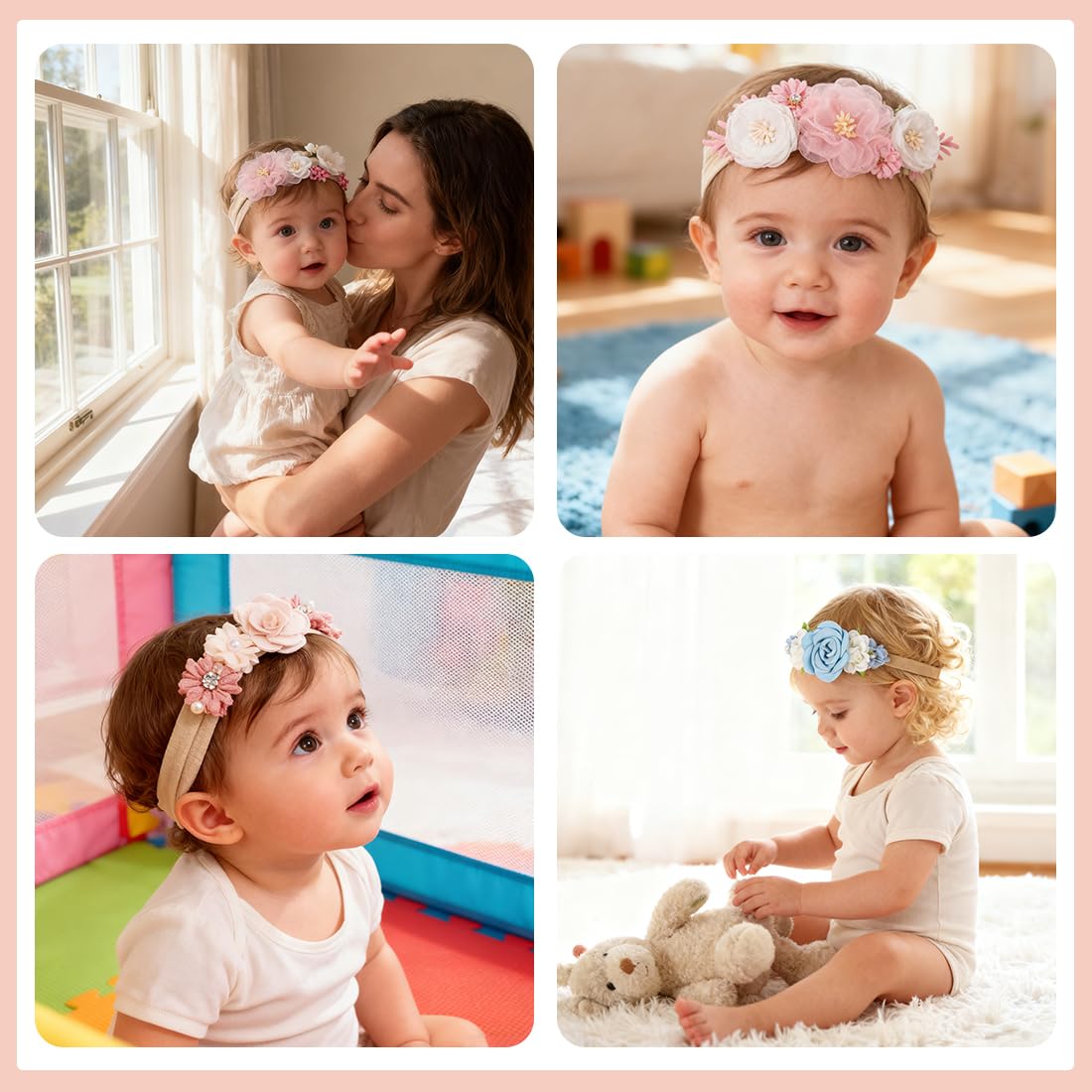 Set 3 Fasce Capelli Neonato – Fascia elastica morbida con fiocchi e fiori, Accessori capelli bambina per foto, uso quotidiano e idea regalo