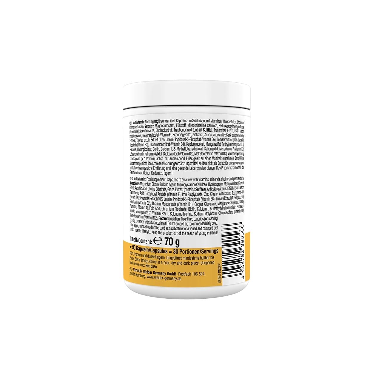 Weider - Multivitamin Complete - 13 Vitamine, Mineralstoffe und Pflanzenextrakte - Mit Vitamin D3, Vitamin C - Immunsystem stärken - 90 Kapseln