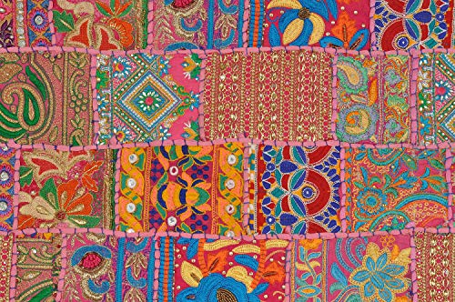 Ayodhya Art Décor Handmade Pink Table Runner Rajasthani Design Embroided Cotton Ethnic Runner Rajasthani Patchwork Table And Home Decor (72X16) 1 Peice #TOP1