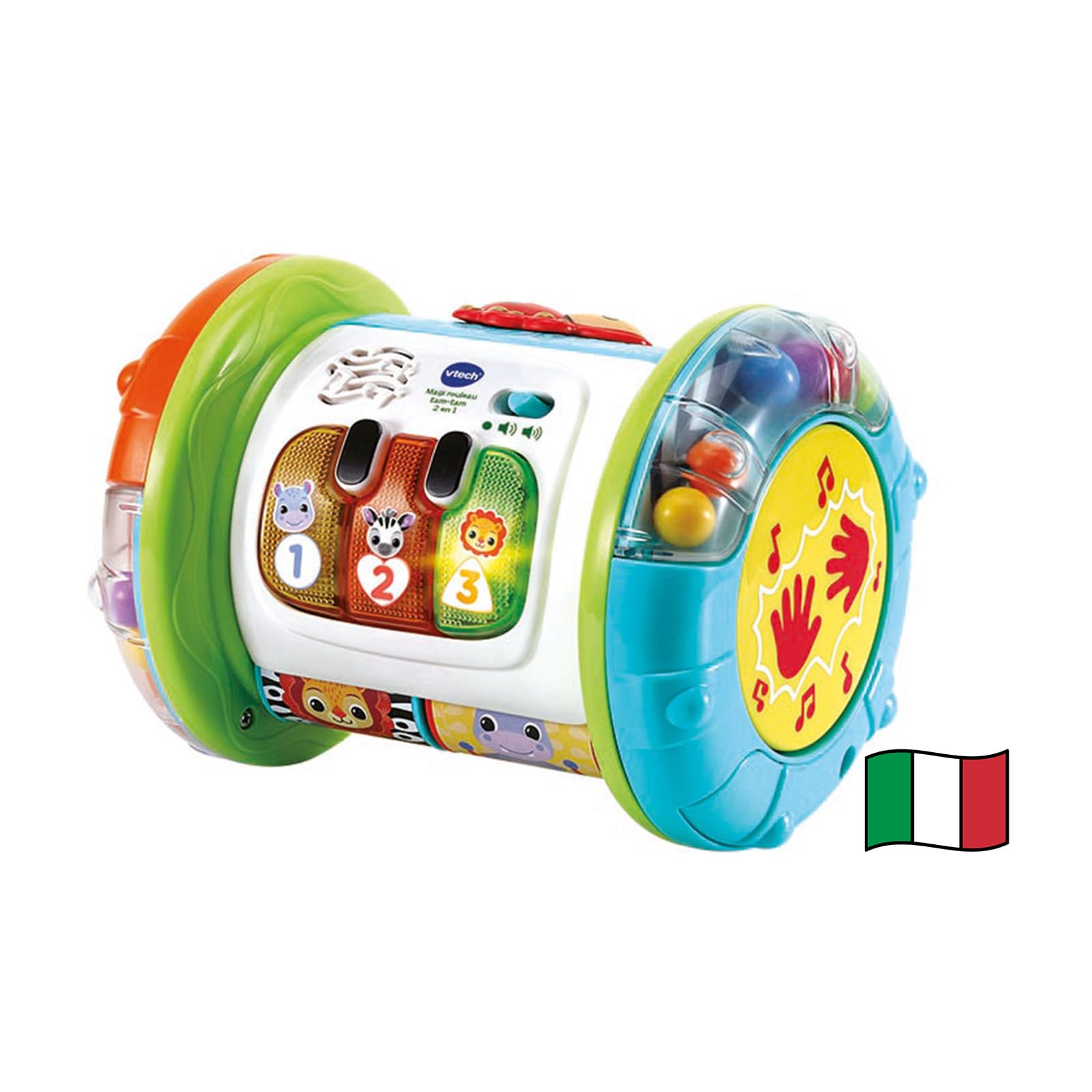VTech Rullo Tam Tam - 3 in 1, Rullo Multiattività per Bambini, 3 Modalità di Gioco, Pianoforte per Bambini, Motricità Fine e Globale, Sensore di Movimento, Lingua Italiana, Batterie Incluse, 9-36 Mesi