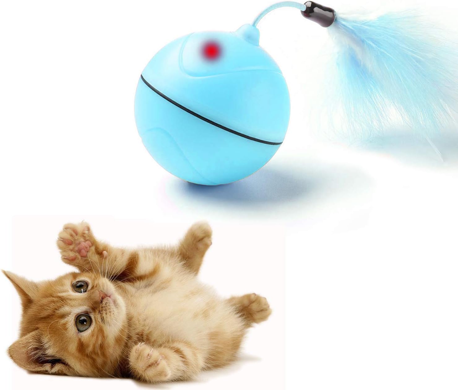 FIRIK Cat Toys Automatic Rolling Ball Light Interactive Entertainment Exercise Toy with Detachable Feather for Cats and Dogs