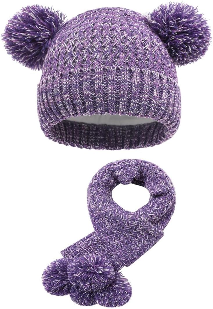 Children's Hat Scarf Set Winter Girl Beanie Pompom Knit Cap Outdoor Warm Soft Skiing Hat