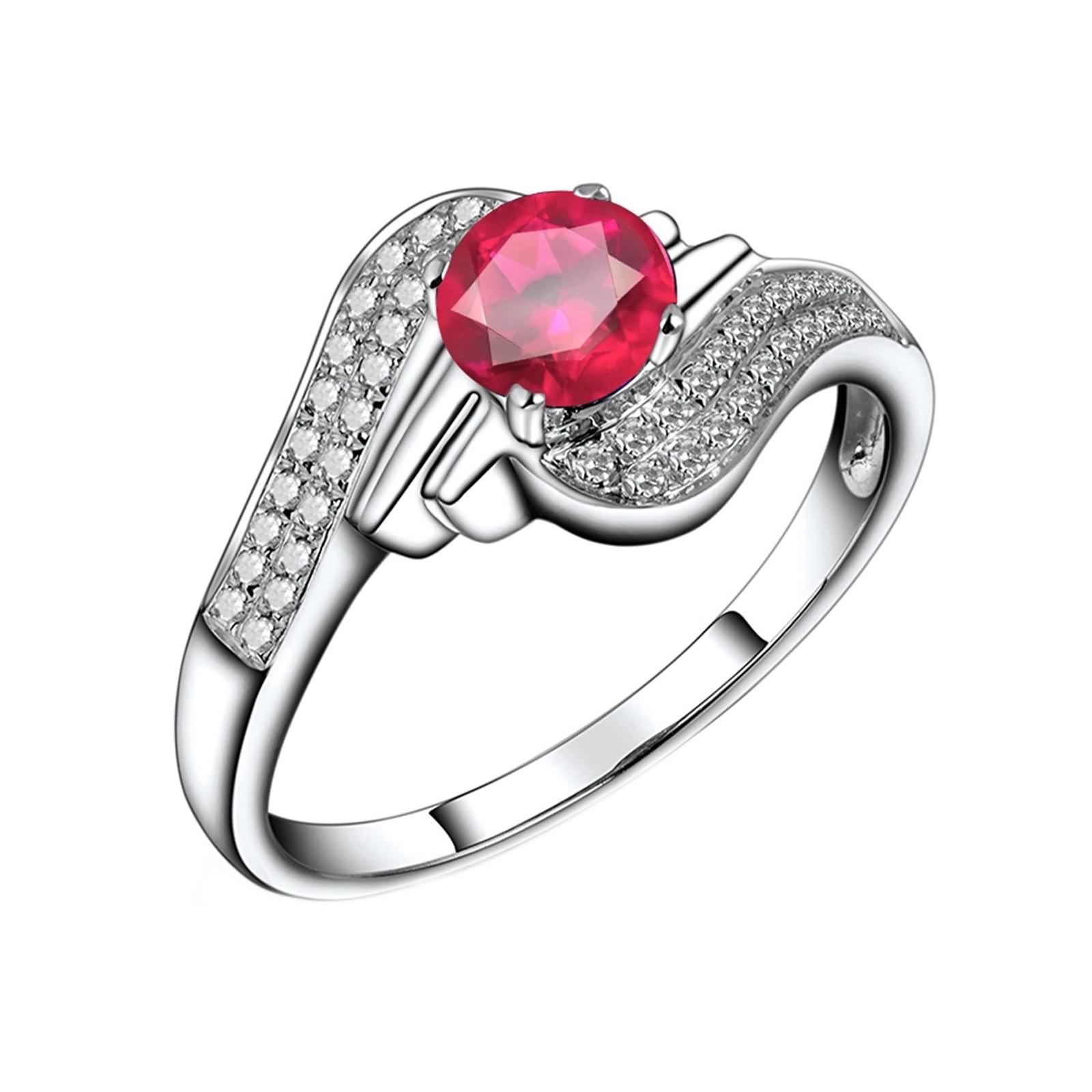 Anillo de rubí, anillo de boda mujer de oro blanco de 18 quilates (750) para San Valentín, aniversario, vacaciones, ajuste cómodo