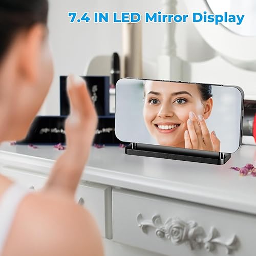 Miniatura 6 de Poeroa Reloj despertador digital, reloj LED RGB de 7.4 pulgadas con luz nocturna, puerto de carga USB C, atenuación automática, reloj de espejo