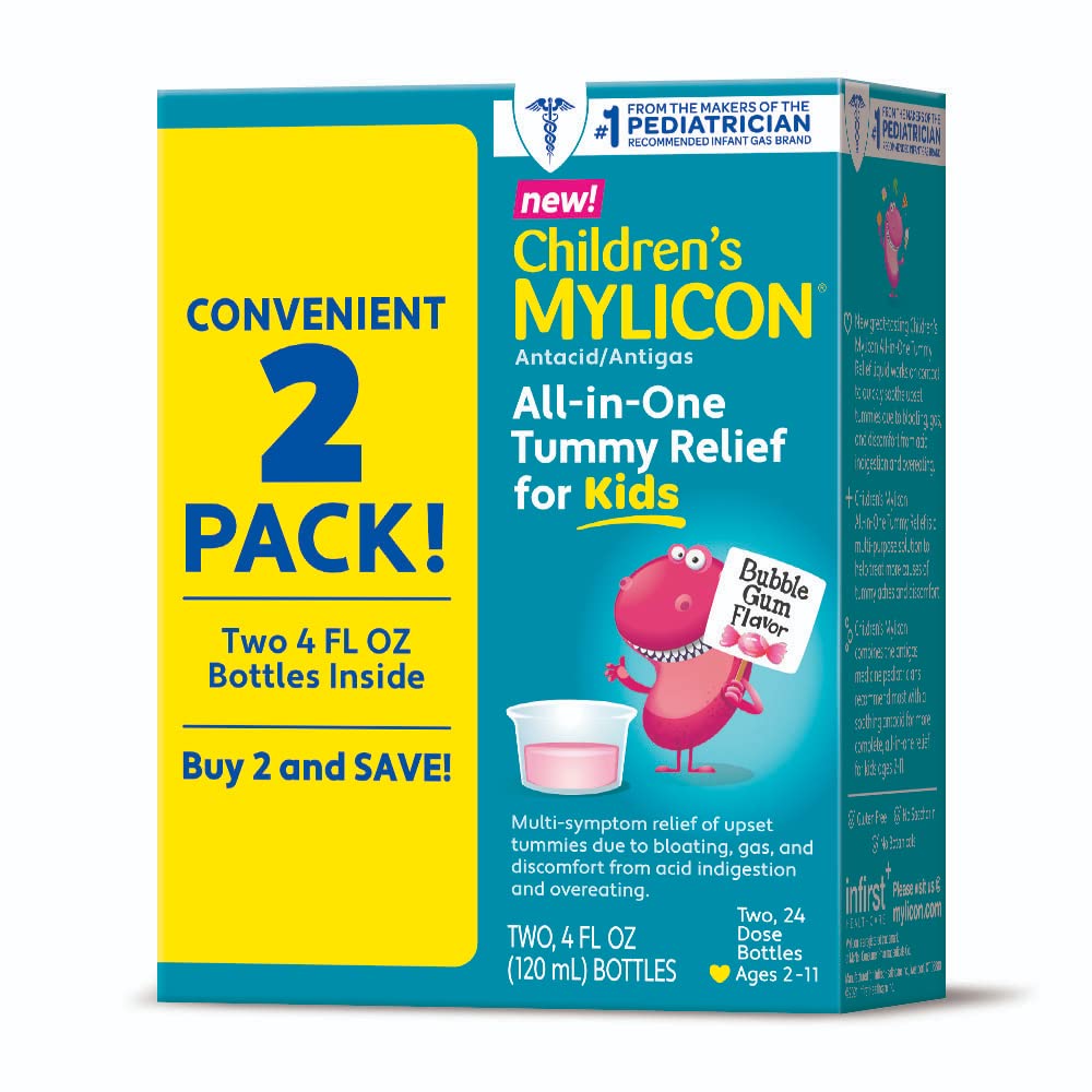 MyliconChildren's All-in-One Digestion Tummy Relief Liquid for Kids, Bubble Gum Flavor, Twin Pack, 8fl. oz