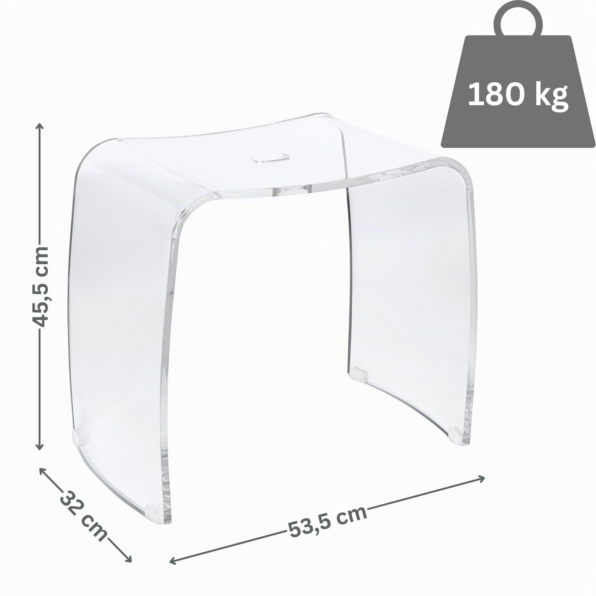 Meran XL Sgabello da Bagno – Sgabello per Doccia in Acrilico Trasparente con Seduta Extra Larga, Maniglia e Piedini Antiscivolo (Portata 180 kg)