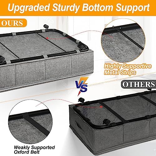 JUPELI Under Bed Storage on Wheels, Extra Large 50L Foldable Under Bed Storage Organiser, 2 Pack Underbed Storage on Wheels, Rolling Underbed Storage Boxes with Lids for Toy, Blanket, Clothes, Shoes