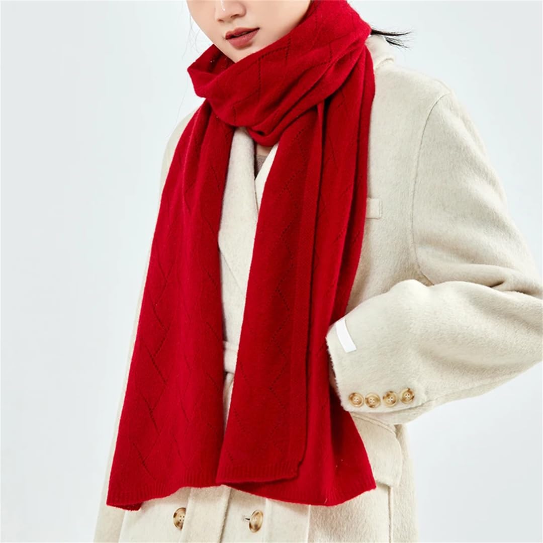 Bufanda de punto de lana para mujer, color sólido, suave, cálida, larga, chal hueco