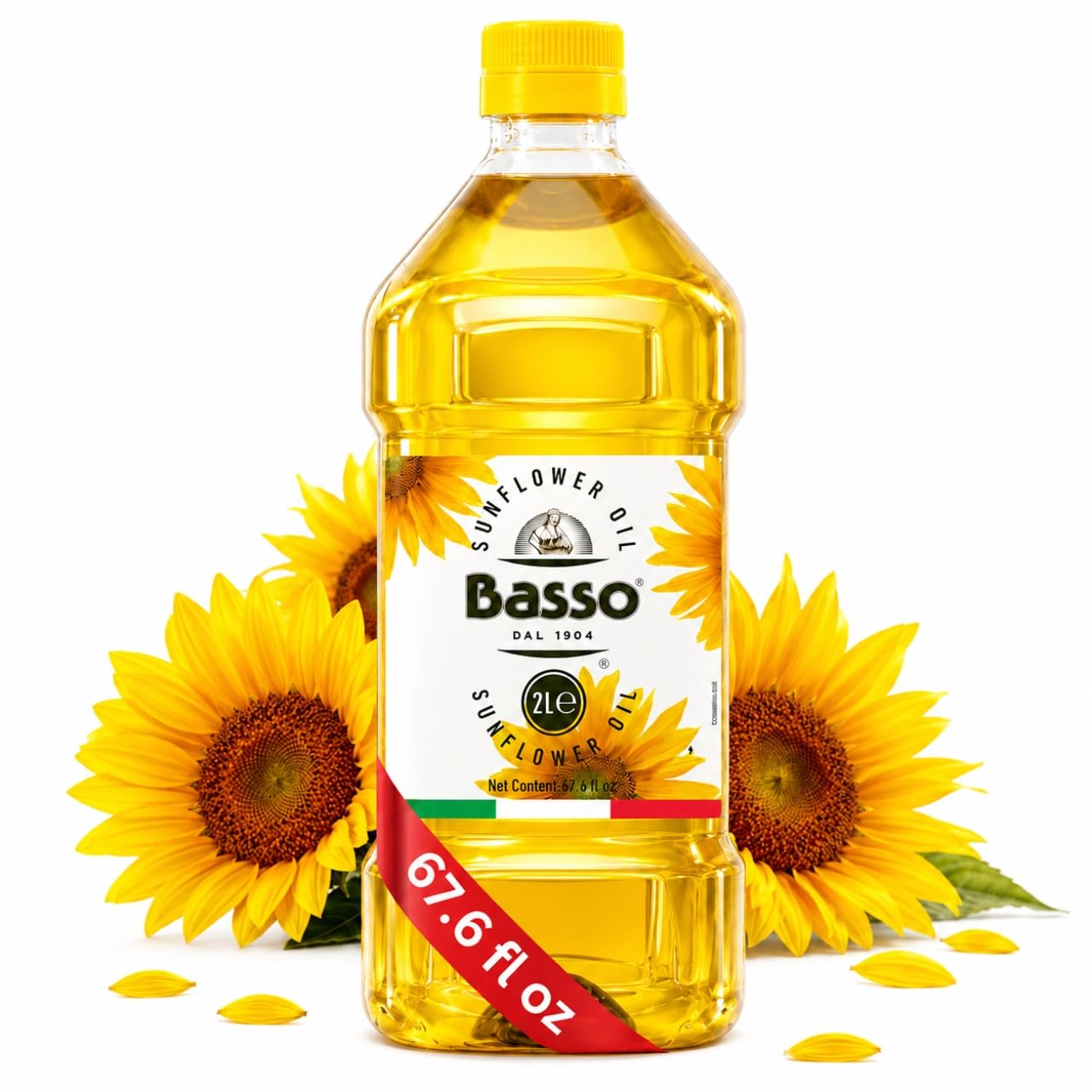 BASSO 1904-100% Pure Sunflower Oil, 2 Liters (67.6 fl oz)