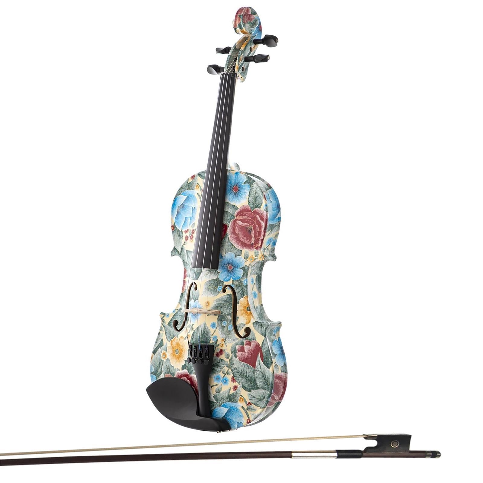 Violín Coloreado Flor Rosa Púrpura 4/4 Del Mismo Tamaño De Madera Sólida Para Principiantes(A)