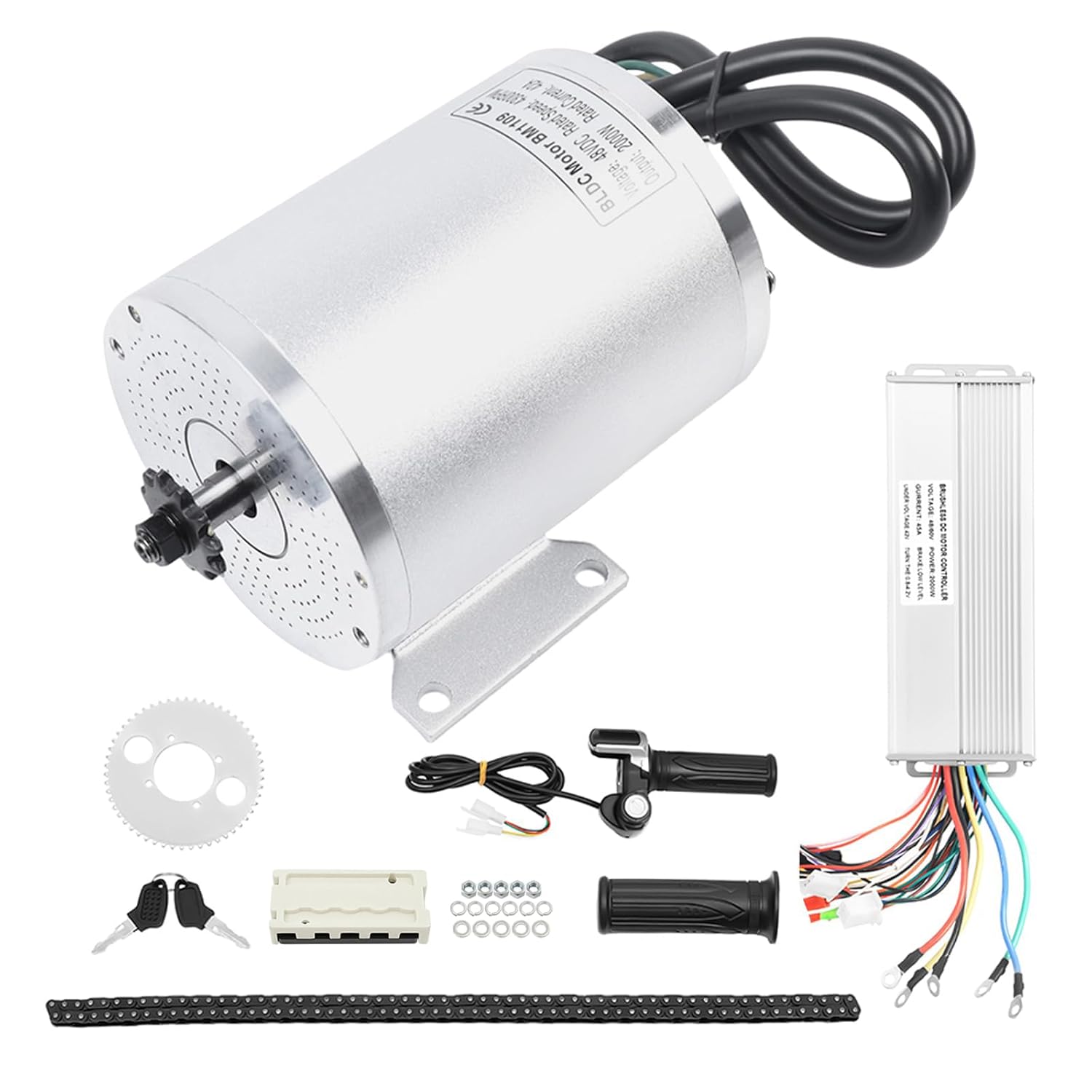 48V 2000W Electric Brushless Motor Kit 4300rpm Brushless Dc Motor Complete Kit 3-Speed Control with T8f Chainwheel LCD Throttle for Motorcycles