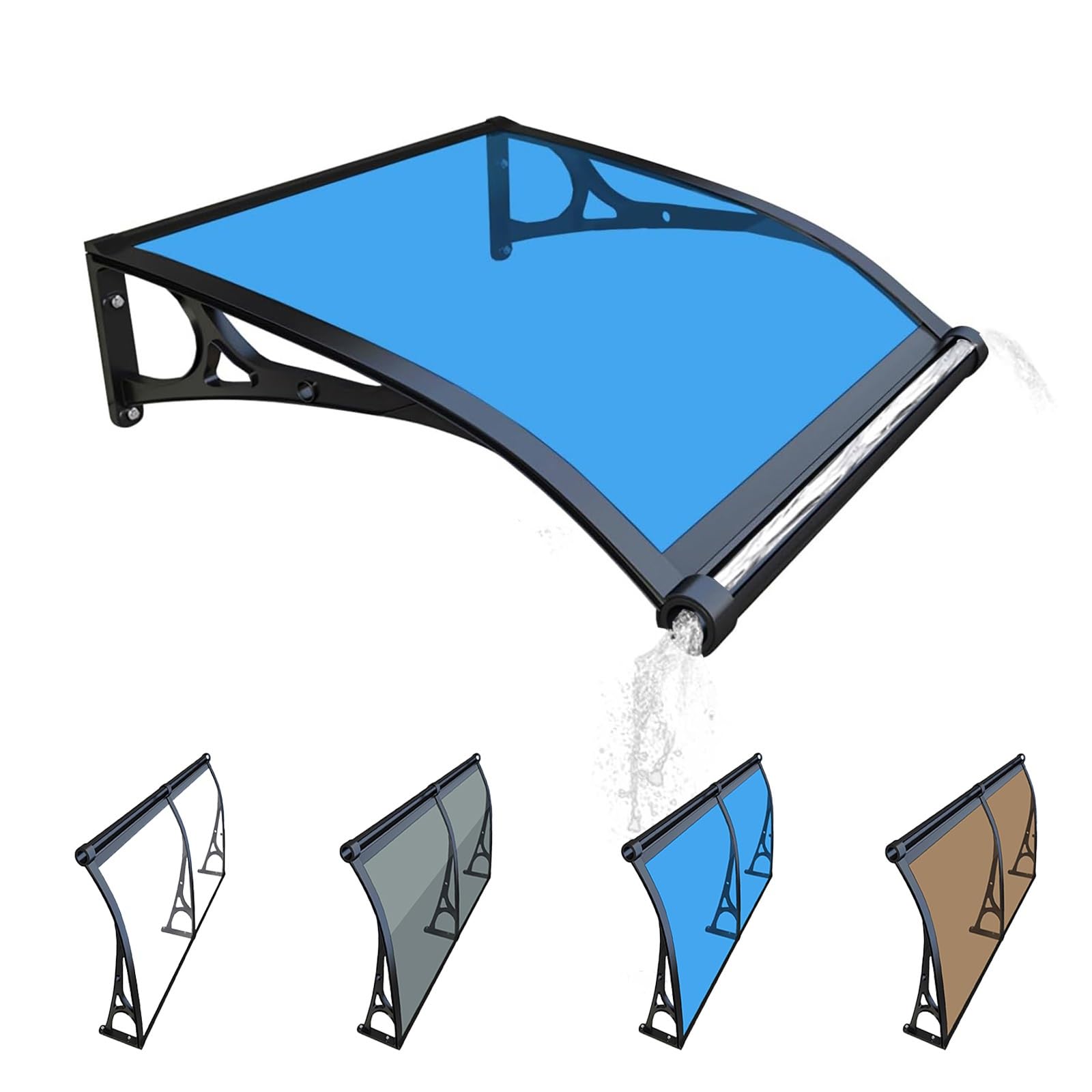 GJMSSMY Patio Door Awning Canopy 60x60cm Polycarbonate Cover for Front Door UV & Rain Protection Exterior Window Awnings for Balcony & Porch Stylish Blue Shelter