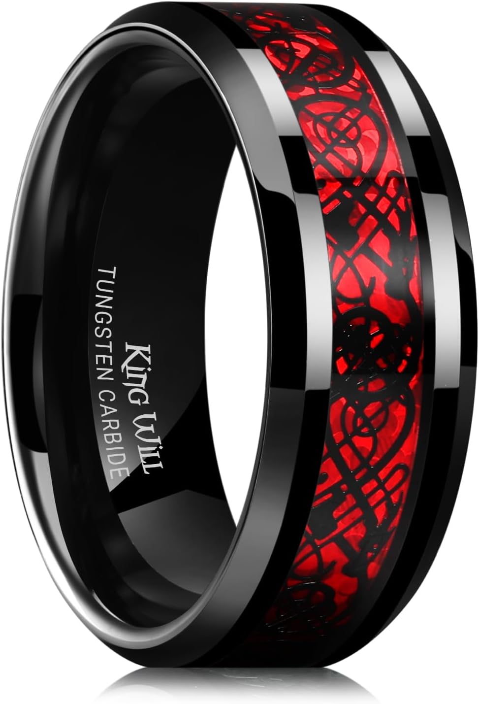 Men's Dragon Celtic Tungsten Ring, 5/6/7/8mm Widths, Polished Beveled Edge Comfort Fit Carbide Wedding Band Promise Rings Size 4-16