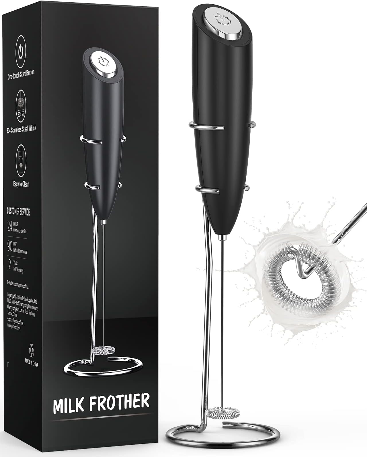 Milk Frother Handheld Foam Maker for Lattes, One Touch Button Whisk Drink Mixer Foamer for Coffee, Cappuccino, Frappe, Matcha, Hot Chocolate