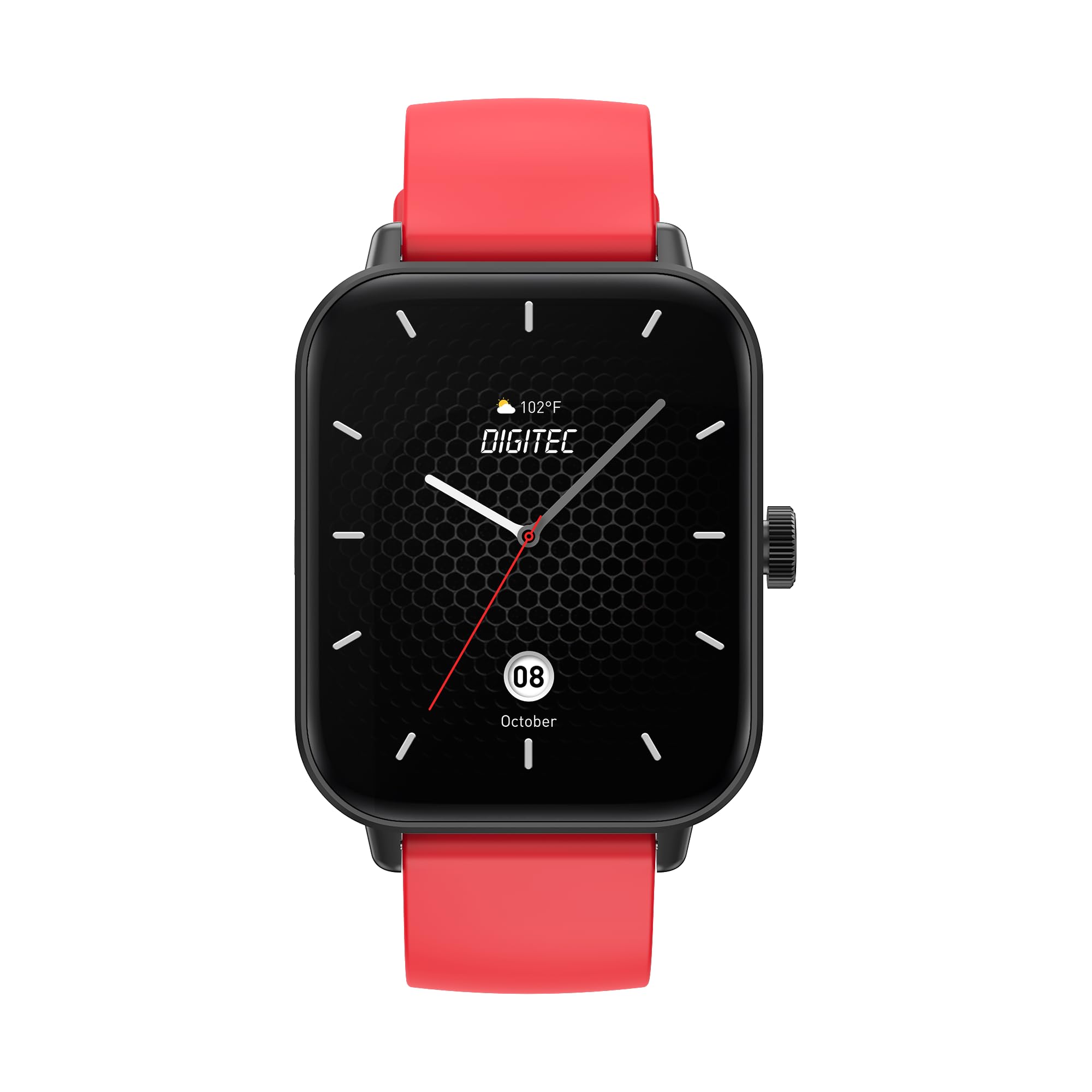 Digitec Montre connectée Square Noire avec Bracelet en Silicone Rouge, Homme Femme, Suivi activité et Sommeil